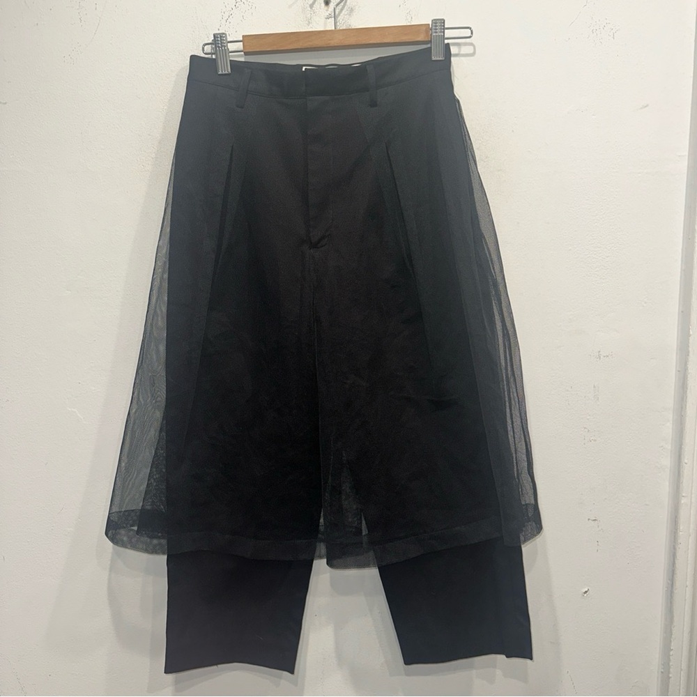 Noir Kei Ninomiya straight leg Black Tulle Overlay Cropped Pants XS Japan